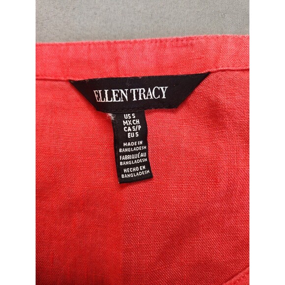 Women's Ellen Tracy 100% Linen Roll Tab Sleeves Tunic Blouse Small Bright Pink - Picture 4 of 5